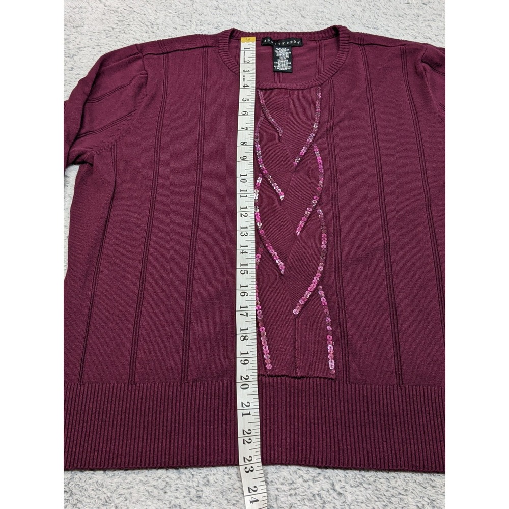 Vintage Style Apostrophe‎ Sweater Burgundy XL Sequins Boho Pullover Cozy Y2K - Picture 6 of 12